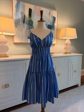 Rails Blue Stripe Smocked Waist Dress